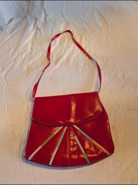 2/40$ Vintage Red Crossbody Bag with Multicolor Trim